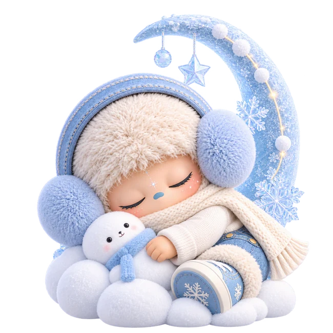 雪团团在月亮下酣睡