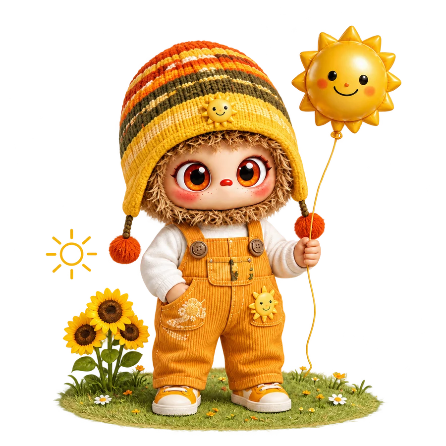 晴团团戴着针织帽,拿着太阳气球